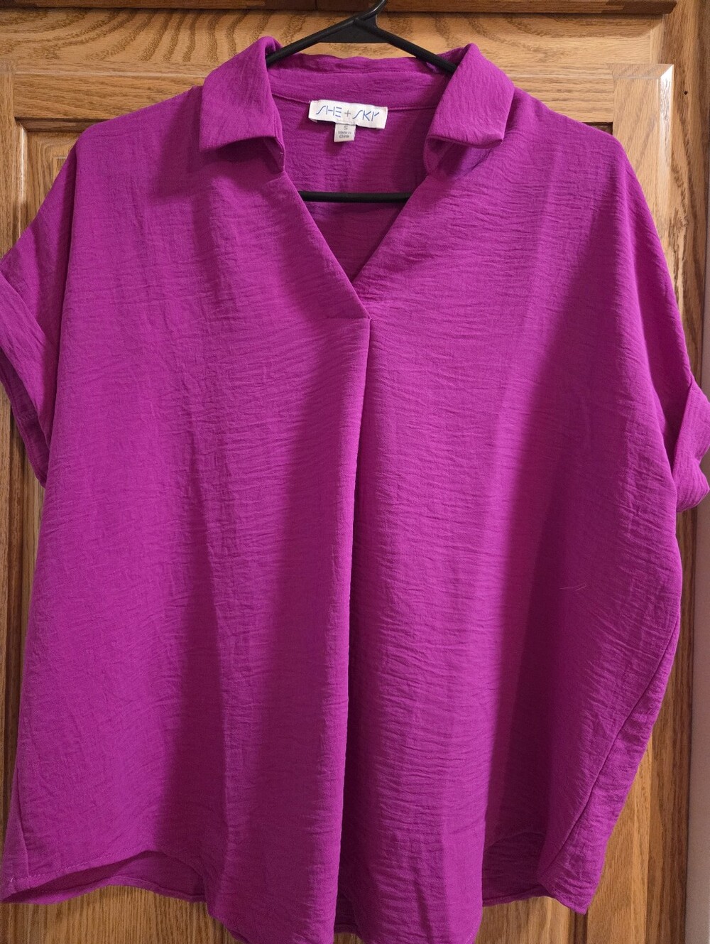 She + Sky Magenta V-Neck Short Sleeve Tunic